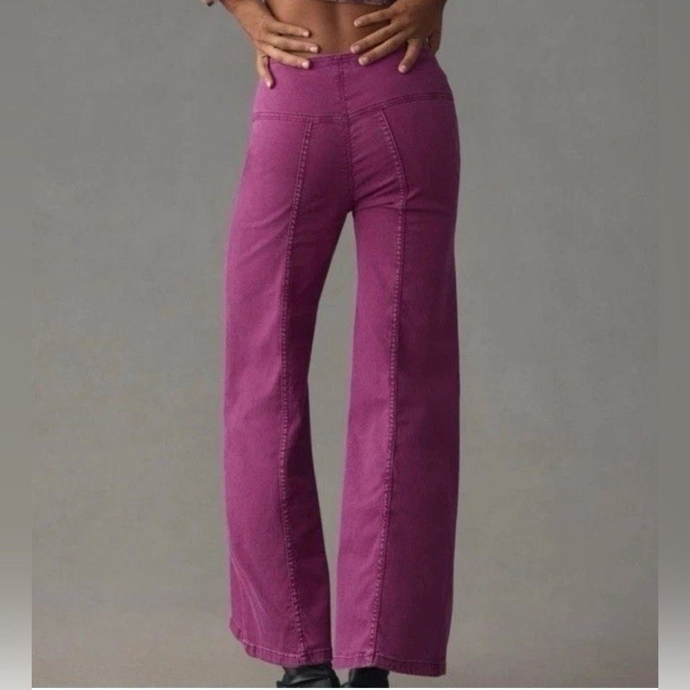Anthropologie Pilcro High Rise Crop Flare Purple Boho Festival Pants Size 28 - Picture 3 of 9